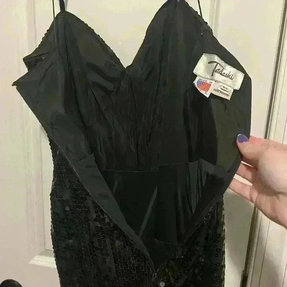 Tadashi Shoji s 10 Vintage 80’s Formal Gown Sequin Dress Black Timeless Classic - Picture 10 of 12